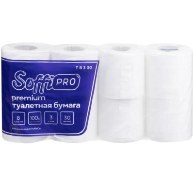 10900970 Туалетная бумага в стандартных рулонах Soffipro 3 слоя, 30 метров.