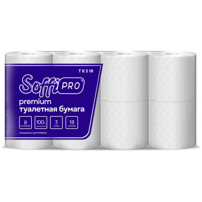 10900976 Туалетная бумага в стандартных рулонах Soffipro 3 слоя, 18 метров.