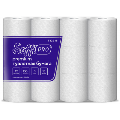 10900979 Туалетная бумага в стандартных рулонах Soffipro 3 слоя, 15 метров.