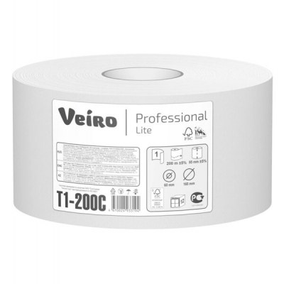 T1-200 Туалетная бумага в средних рулонах Veiro Professional Lite 1 слой, 200 метров