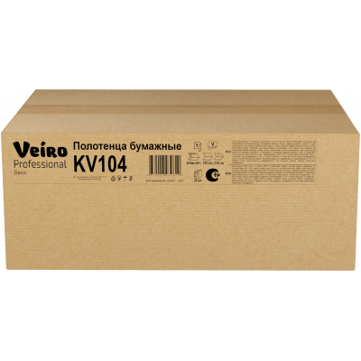 KV104 Бумажные листовые полотенца V-сложение Veiro Professional Basic 1 слой, 250 листов. 