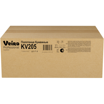 KV205 Бумажные листовые полотенца V-сложение Veiro Professional Comfort 2 слоя, 200 листов.