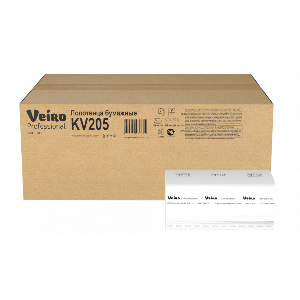 KV205 Бумажные листовые полотенца V-сложение Veiro Professional Comfort