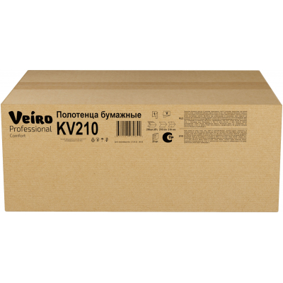 KV210 Бумажные листовые полотенца V-сложение Veiro Professional Comfort 1 слой, 250 листов.