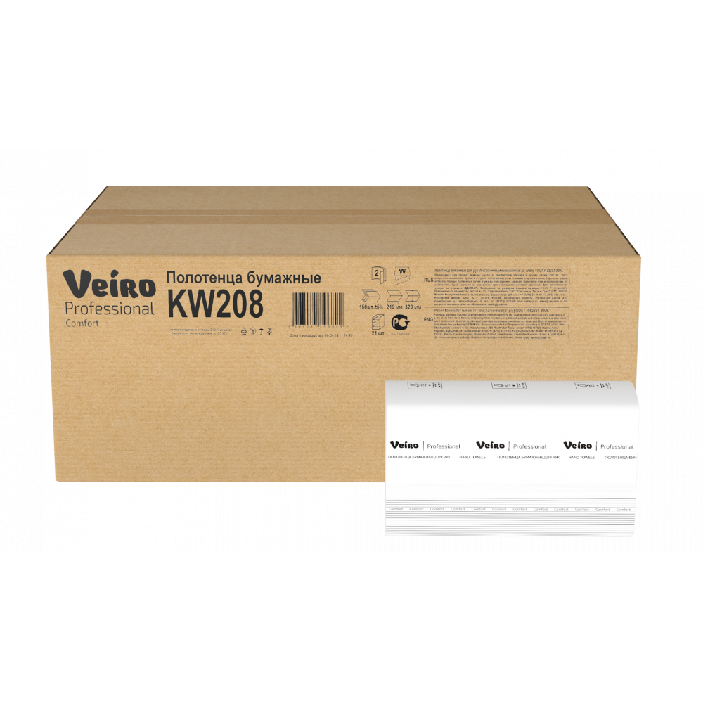 KW208 Бумажные листовые полотенца W-сложение Veiro Professional Comfort