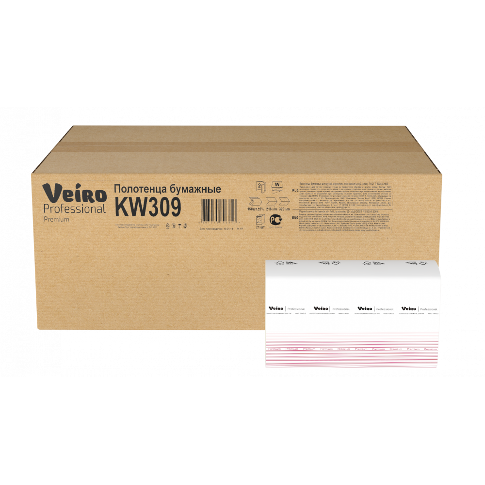 KW309 Бумажные листовые полотенца W-сложение Veiro Professional Premium