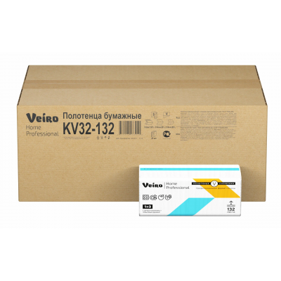 KV32-132 Бумажные листовые полотенца V-сложение Veiro Home Professional Premium (Soft Pack) 2 слоя, 132 листов.