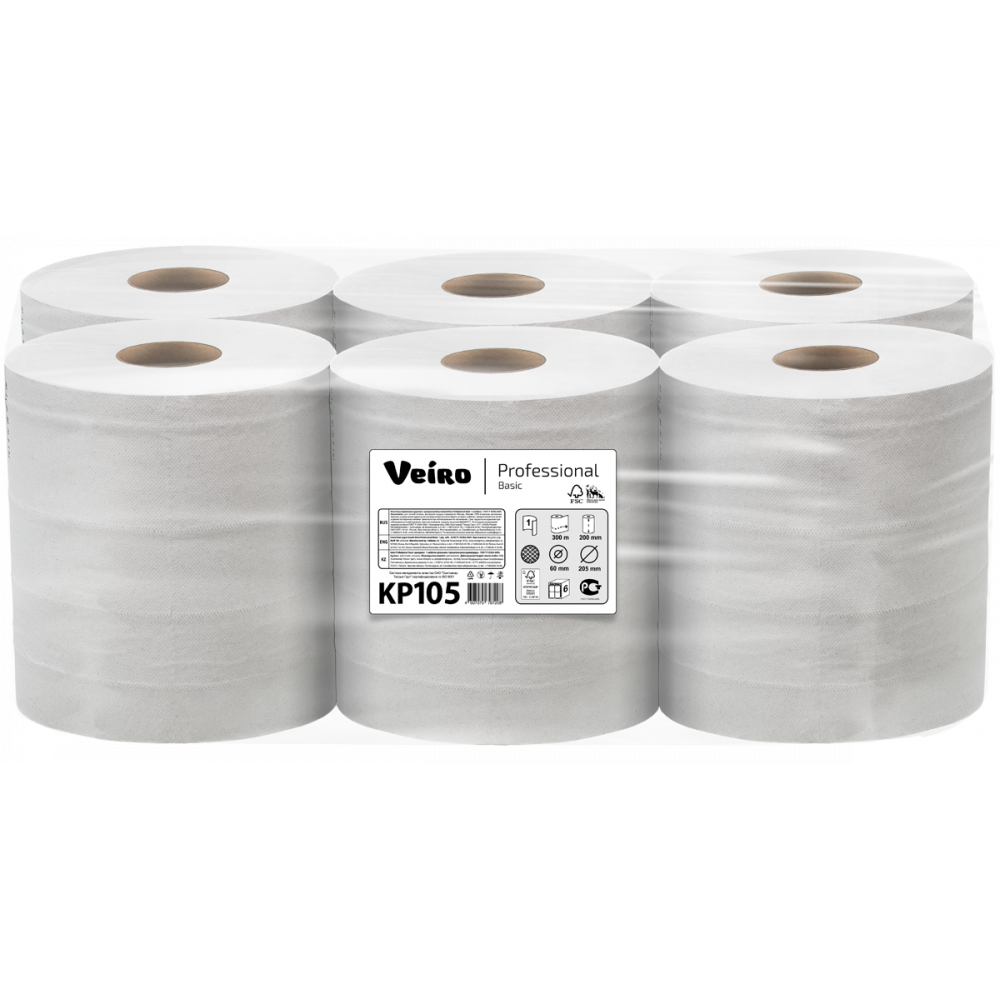 KP105 Бумажные рулонные полотенца Veiro Professional Basic с центральной вытяжкой