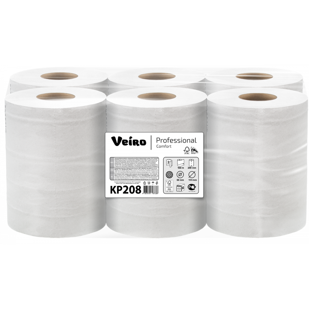 KP208 Бумажные рулонные полотенца Veiro Professional Comfort с центральной вытяжкой
