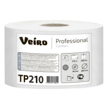 TP210 Туалетная бумага в средних рулонах с центральной вытяжкой Veiro Professional Comfort 2 слоя 215 метров 